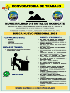 Lee más sobre el artículo CONVOCATORIA CAS N° 02-2021-MDO/Q